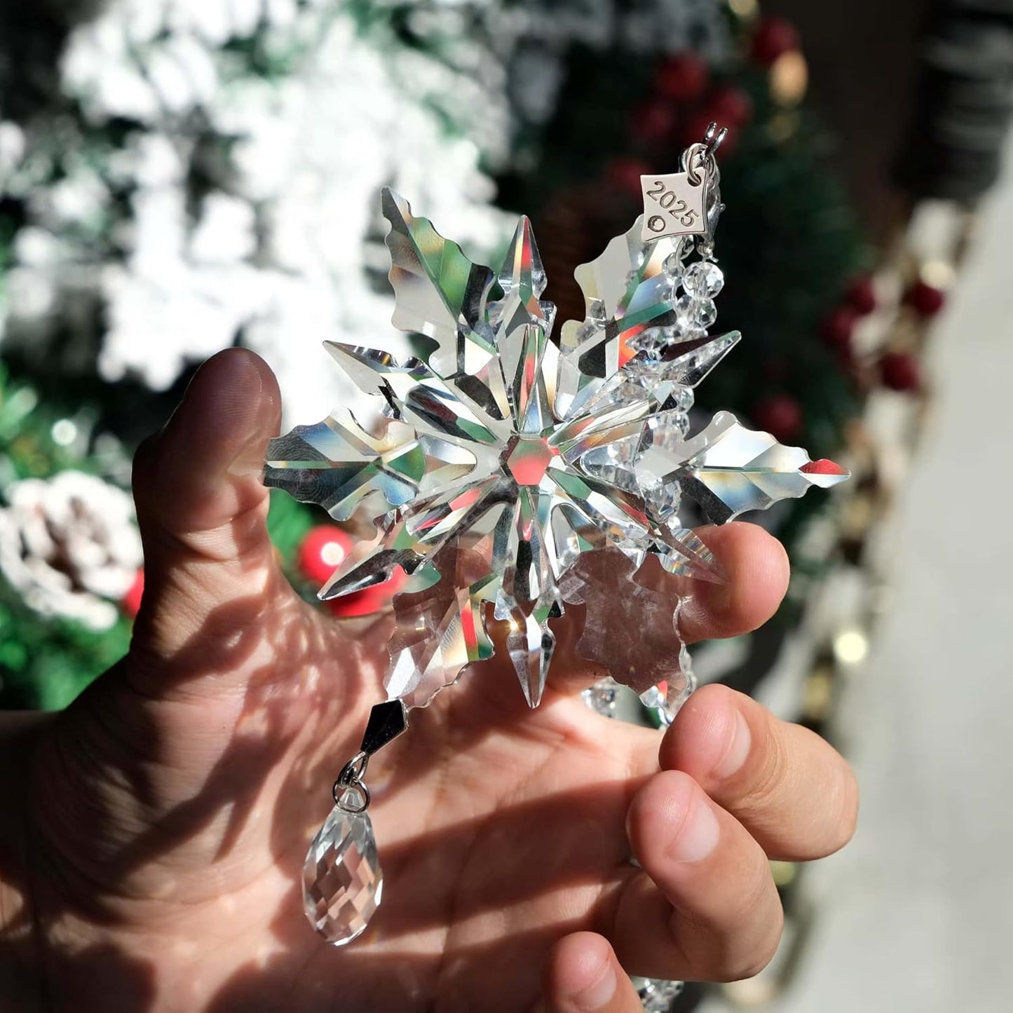 2025 Annual Christmas Ornaments Crystal Snowflake Star - Christmas Tree Ornaments Pendant Sun Catcher Home Hanging Decor (2025 White Crystal 3 Layers)