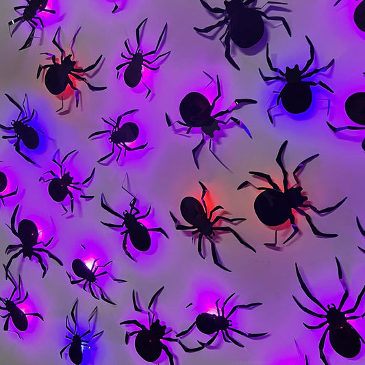 DR.DUDU 36 Pack Halloween Spider Wall Decor, 3D Window Stickers with Multi-Color LEDs, Removable Light up Spiders Wall Decals for Bathroom Home Door Party Indoor & Outdoor Decorations (Assorted Sizes)