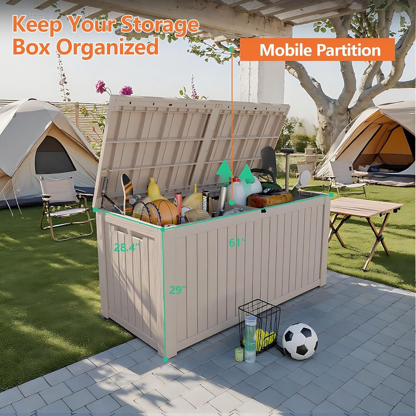 180 Gallon Outdoor Storage Box - Waterproof Resin Deck Box for Patio Cushions & Garden Tools - Lockable & Durable Outdoor Storage Bin - Stylish Grey Design