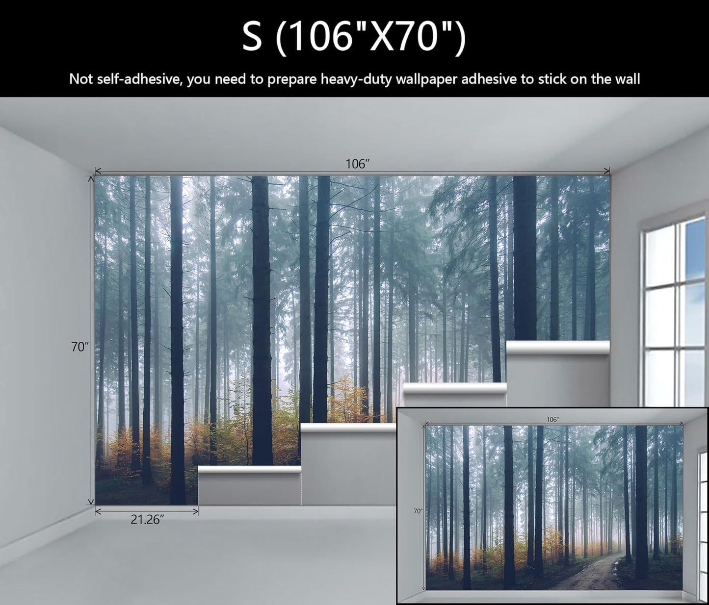 WFBHUA-Dark Forest Tree Wallpaper Mural Nursery Woodland Natural Landscapes Wall Murals for Bedroom Living Room(Not Peel and Stick)