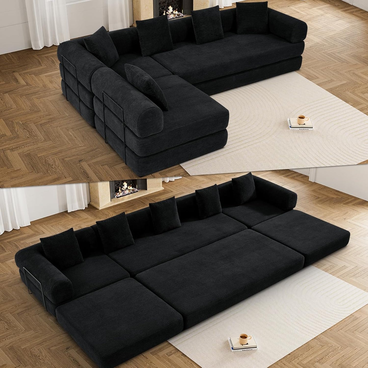 Modular Sectional Loveseat Sofa Cloud Boneless Couch, Modern Sleeper Sofa for Customizable Living Spaces, Cozy Modular Couch for Indoor Room, No Assembly Required, Black