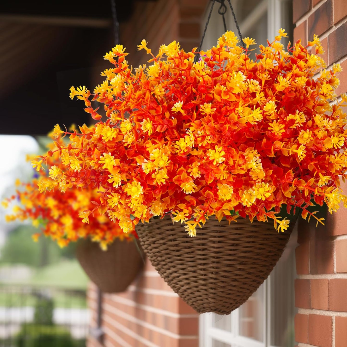 12 Bundles Artificial Fall Flowers No Fade Faux Autumn Plants, Fake Indoor Outdoor Greenery Decorations for Thanksgiving Christmas Wedding Party Home Garden Fireplace Décor (Fall Orange)