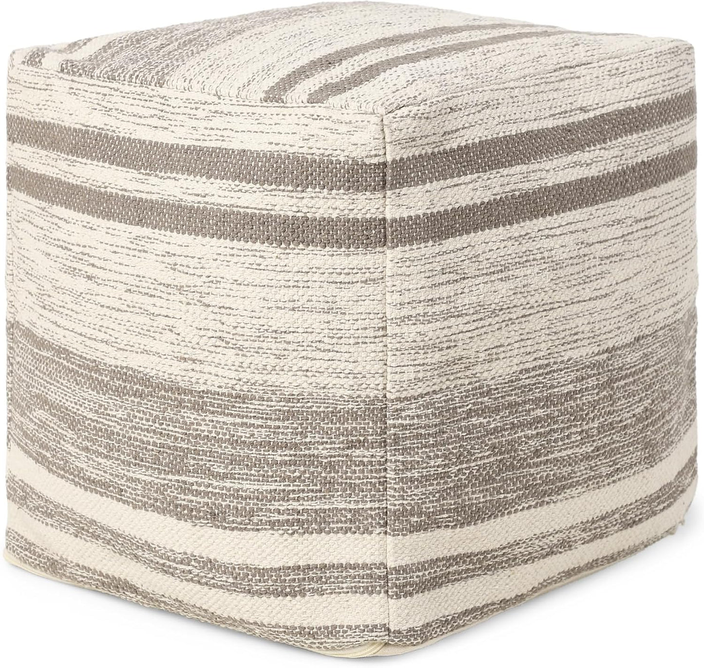REDEARTH · Tufted Pouf Ottoman with Filler Textured Storage Cube Bean Bag Pouffe Footrest for Living Room, Bedroom, Nursery, Kidsroom; 100% Cotton (17.5"X17.5"X17.5", Melange Delight Taupe)