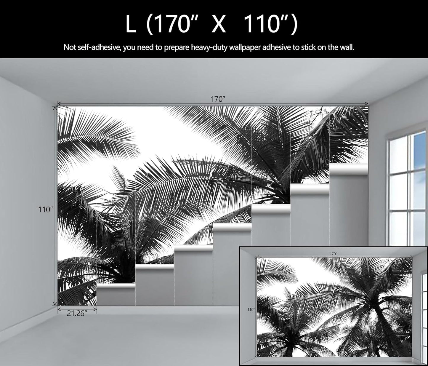 Black Palm Tree Wallpaper Bedroom Beautiful Tropical Plant Leaf Wall Mural Living Room (Not Peel and Stick)