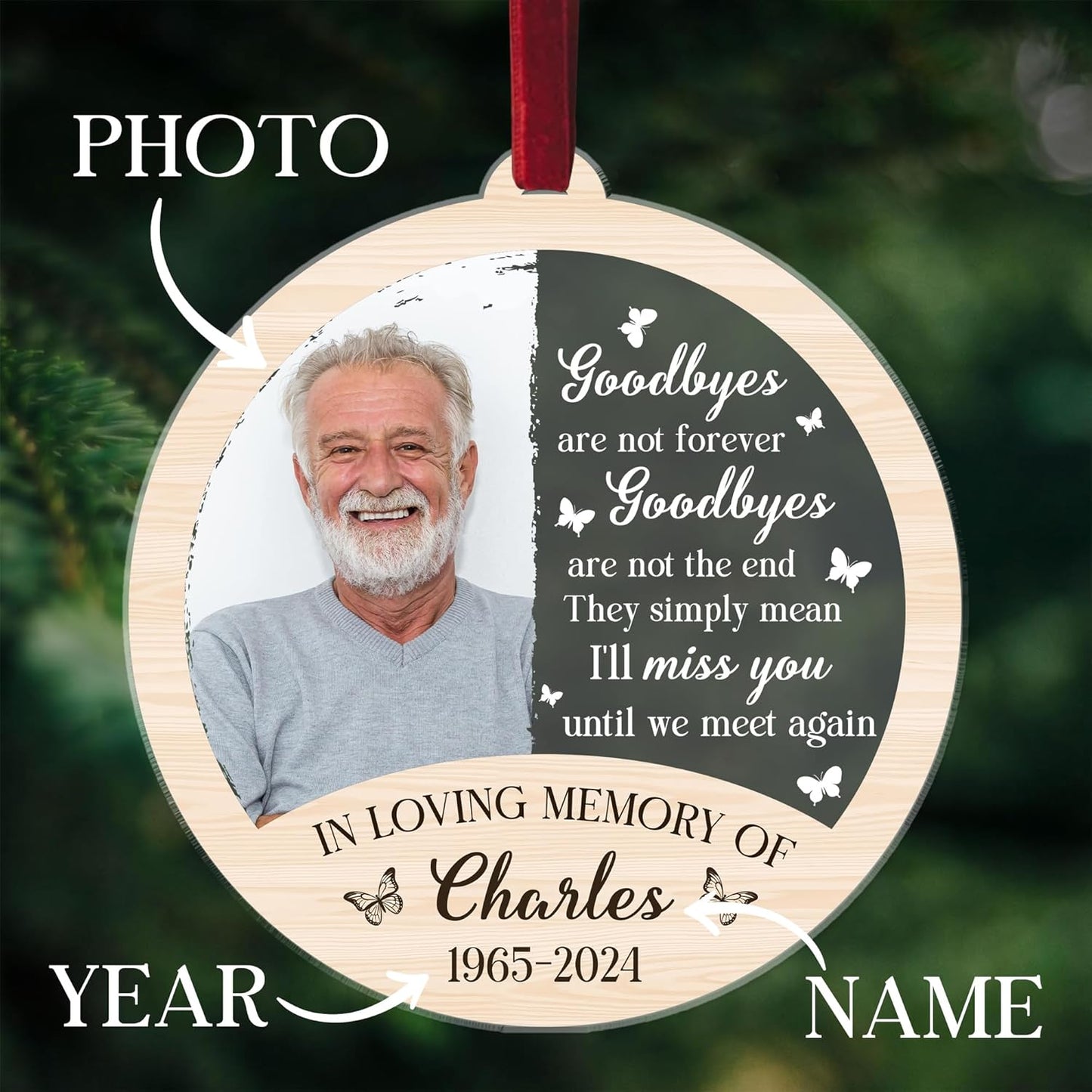2025 Personalized Memorial Acrylic Ornament - Christmas, Birthday, for Loss of Loved One - Custom Photo, Name, Year in Loving Memory Keepsake Decoration