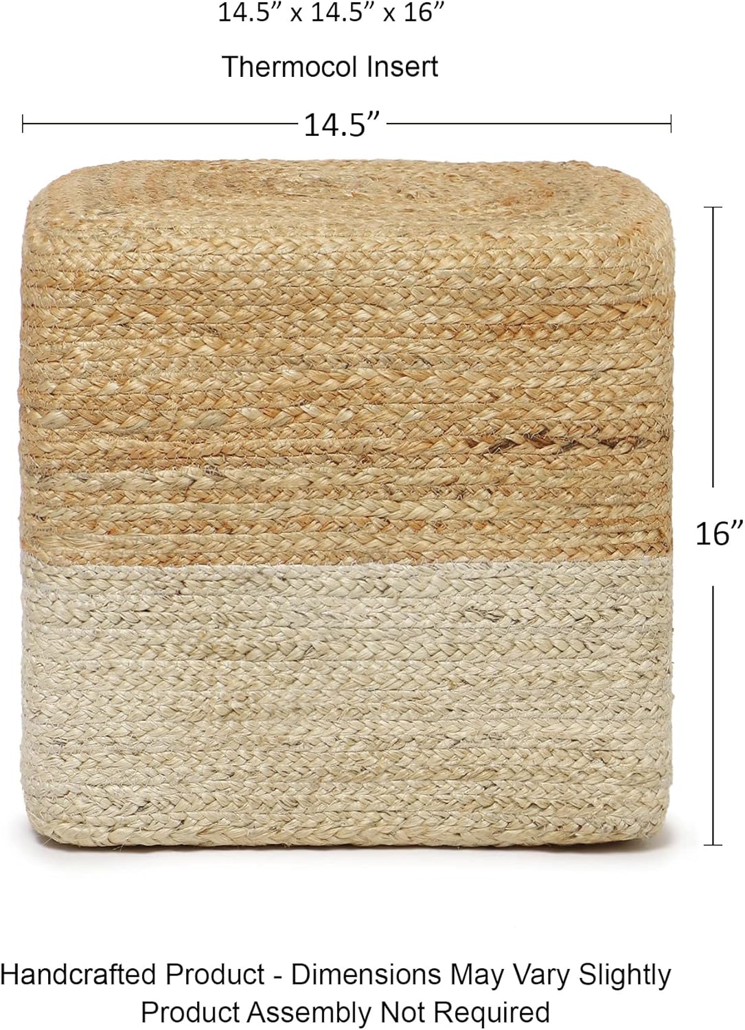 REDEARTH · Cube Pouf Ottoman - Braided Pouffe Accent Sitting Square Footrest for Living Room, Bedroom, Nursery, kidsroom, Patio, Gym; 100% Jute (14.5"x14.5"x16"; Natural Ivory)