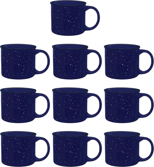 DISCOUNT PROMOS Ceramic Campfire Coffee Mugs 13 oz. Set of 10, Bulk Pack - Perfect for Tea, Espresso, Cappuccino, Hot Cocoa - Blue