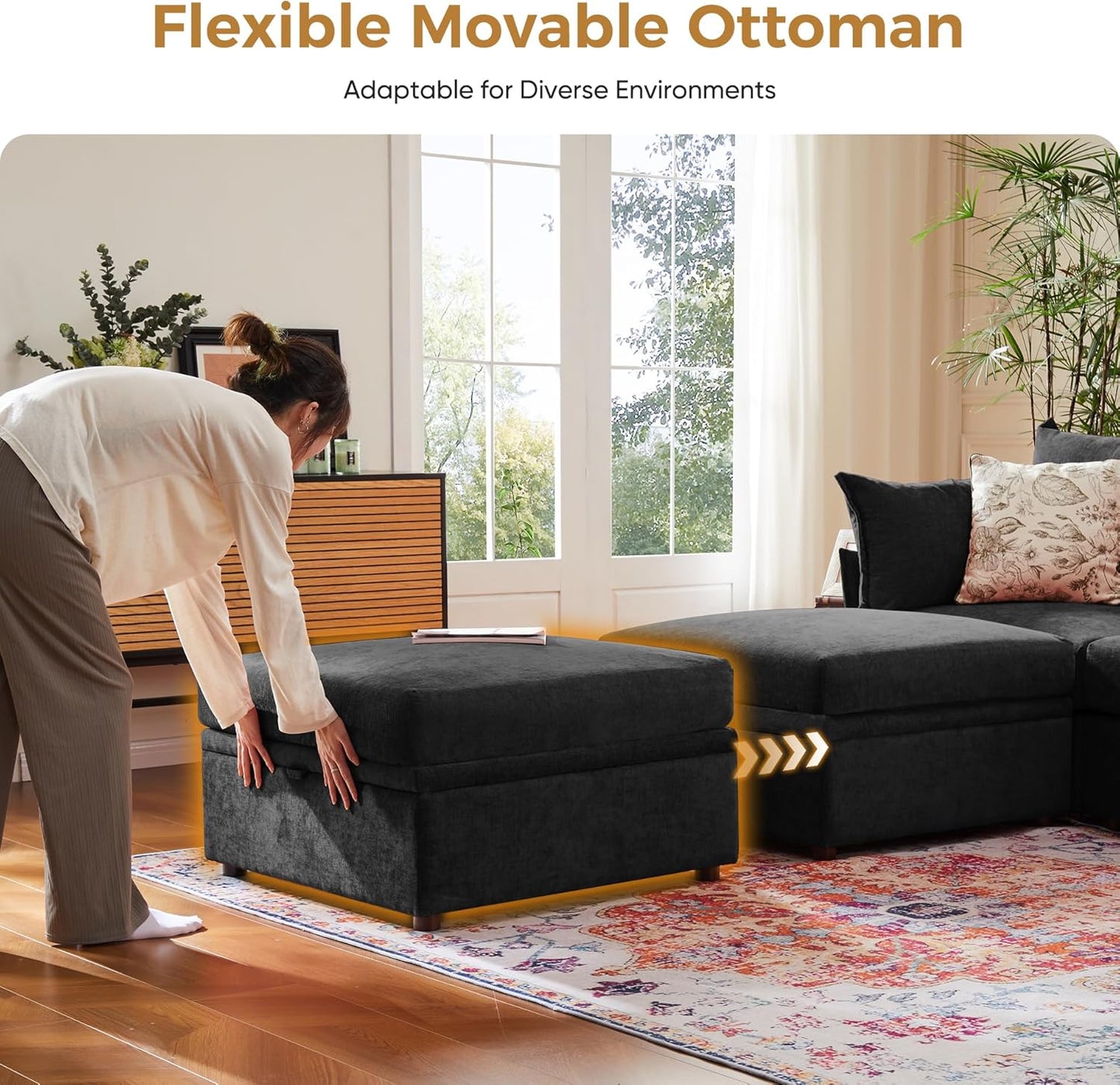 134.6" Modular Sectional Sofa, U Shaped Couch Set for Living Room, Large 8-Seater Comfy Cloud Couches with Movable Storage Ottoman,DIY Combination - Chenille Black