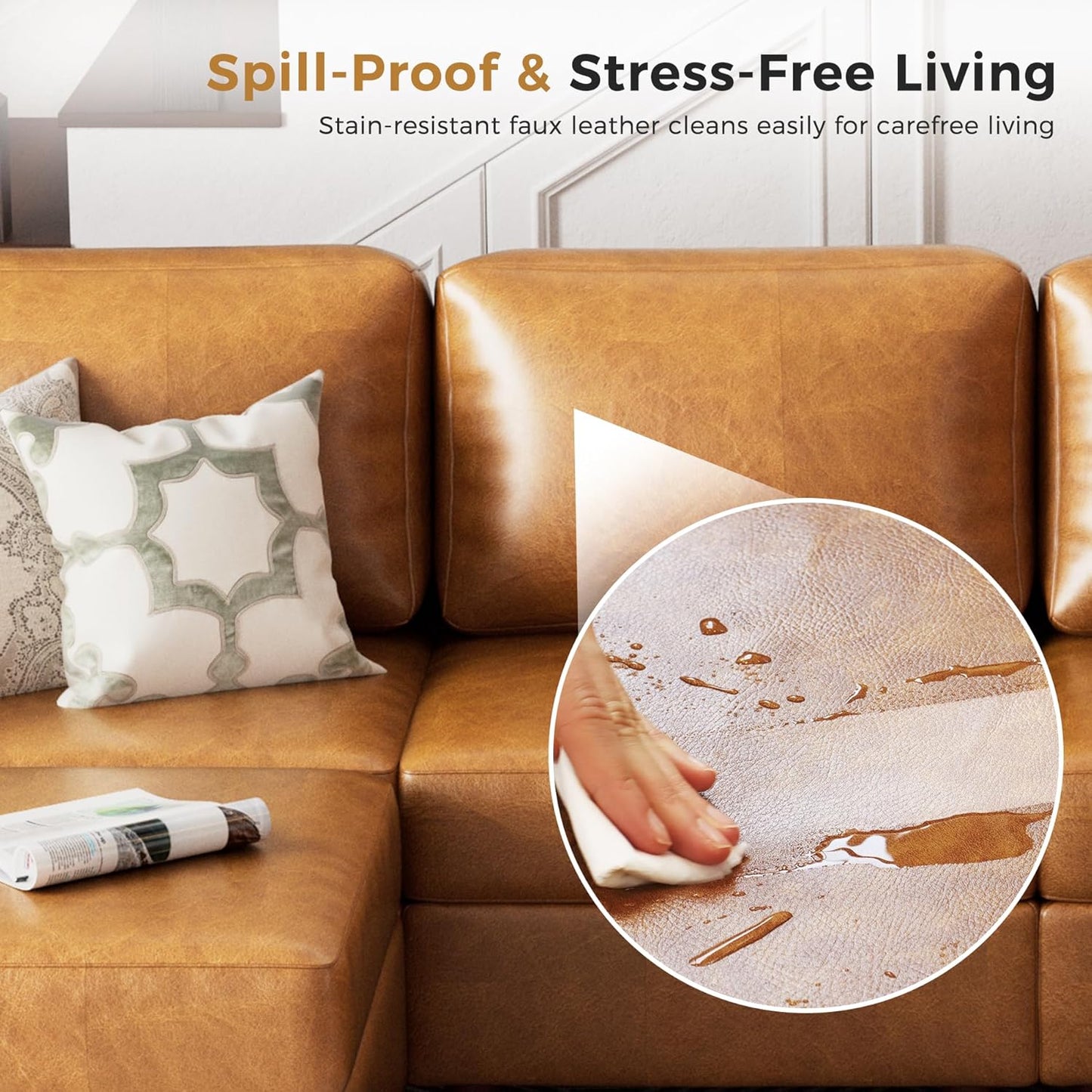 Faux Leather Oversized Accent Chair with Storage Deep Seat Single Sofa Large Reading Armchair for Living Room Bedroom Office Brown Set of 2