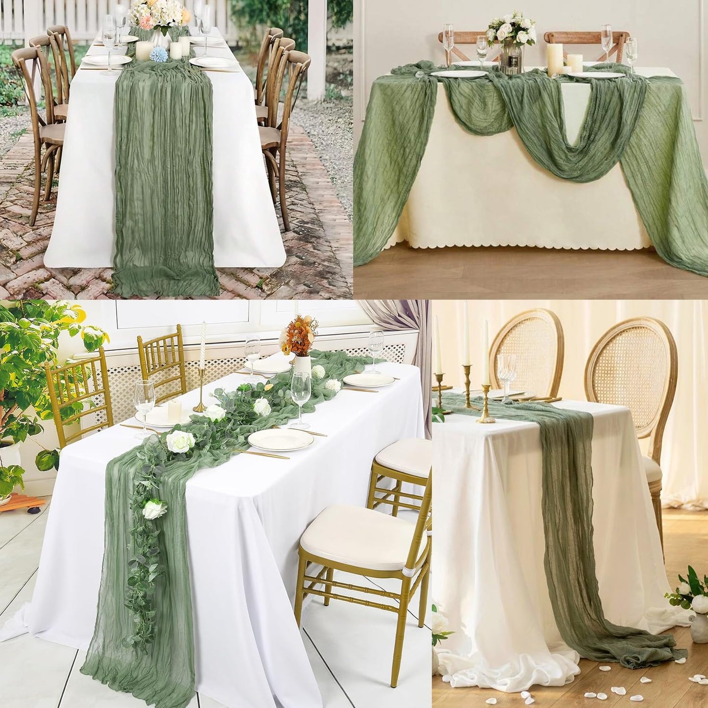 12 Pack Sage Green Cheesecloth Table Runner 10FT Rustic Gauze Fabric Cheese Cloth Table Runner for Wedding Bridal Baby Shower Table Decor 20 x 120 Inch Long Boho Sheer Birthday Party Table Decorations