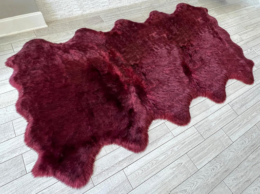 LAMBZY Faux Sheepskin Super Soft Hypoallergenic Free Shape Silky Shag Rug, Luxury Shaggy Plush Carpet for Bedrooms Living Kids Room Sofa Rugs (Burgundy, Decto 10 Pelts 6'x10')