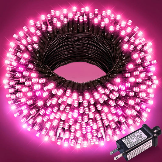 100FT 300 LED Christmas Lights Outdoor, Green Wire Christmas Tree Lights with 8 Modes Waterproof, Connectable String Lights for Outside for Indoor Garden Patio Party Wedding Decorations, Pink