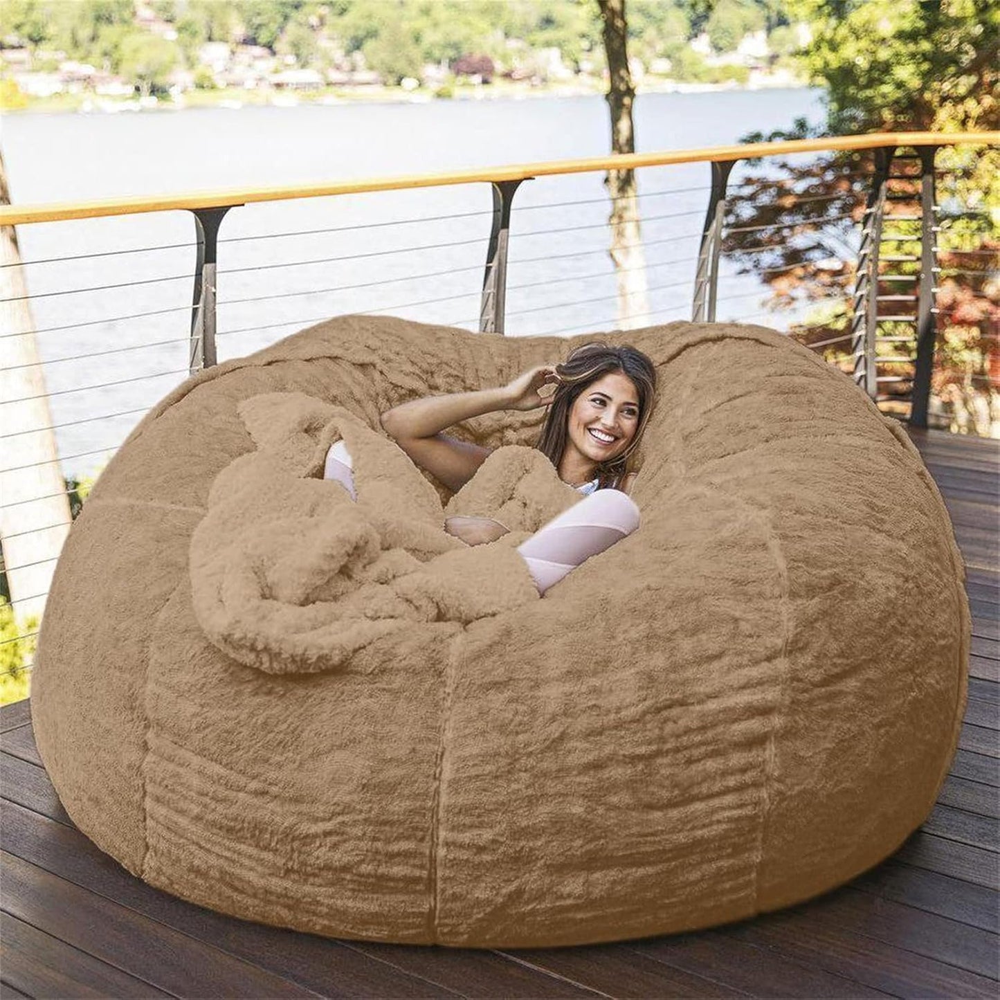 Big Huge Giant Bean Bag Chair for Adults, (No Filler) Bean Bag Chairs in Multiple Sizes and Colors Giant Foam-Filling Required- Machine Washable Covers, Double Stitched Seams (Khaki,7FT)