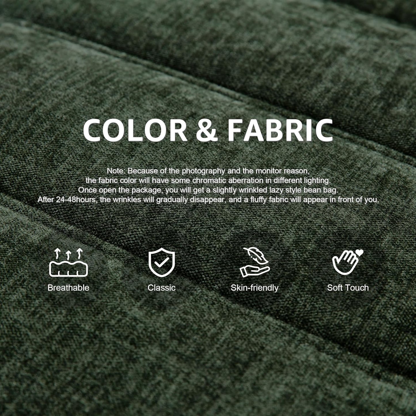 Bean Bag Chairs for Adults Giant Bean Bag Chair Memory Foam BeanBag Chair Big Bean Bag Sofa with Filler Faux Fur Fireside Beanbags Lazy Sofa for Living Room Bedroom Dorm Office (Green Chenille)