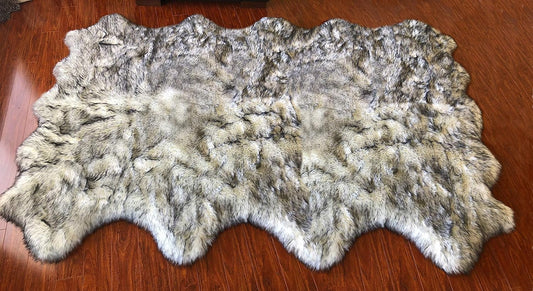 LAMBZY Faux Sheepskin Hypoallergenic Free Shape Silky Shag Rug, Luxury Shaggy Plush Carpet for Bedrooms Living Rooms Sofa Floor Rugs (Octo 8 Pelts 6'x8', White with Black Tips)