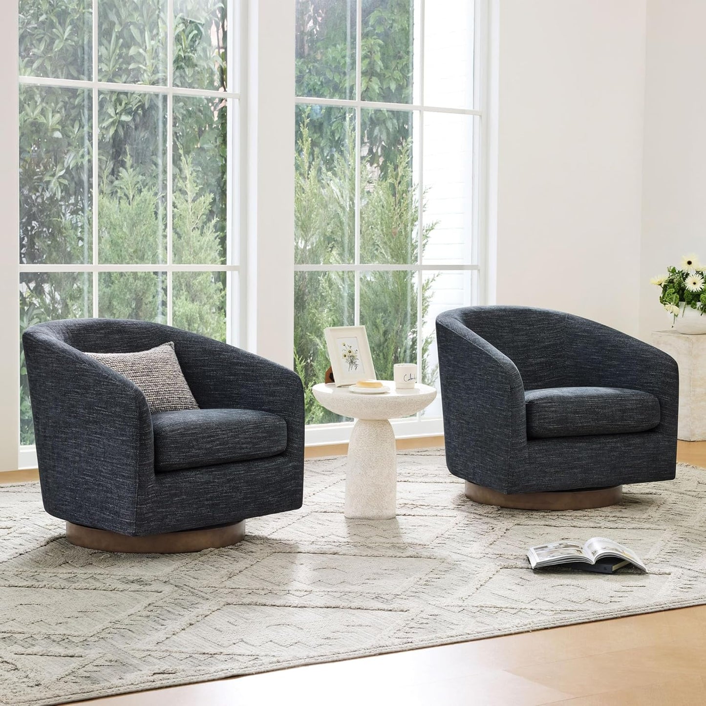 CHITA Swivel Accent Chair Set of 2, FSC Certified Upholstered Fabric Barrel Chair for Living Room, Fully Assembled, Midnight