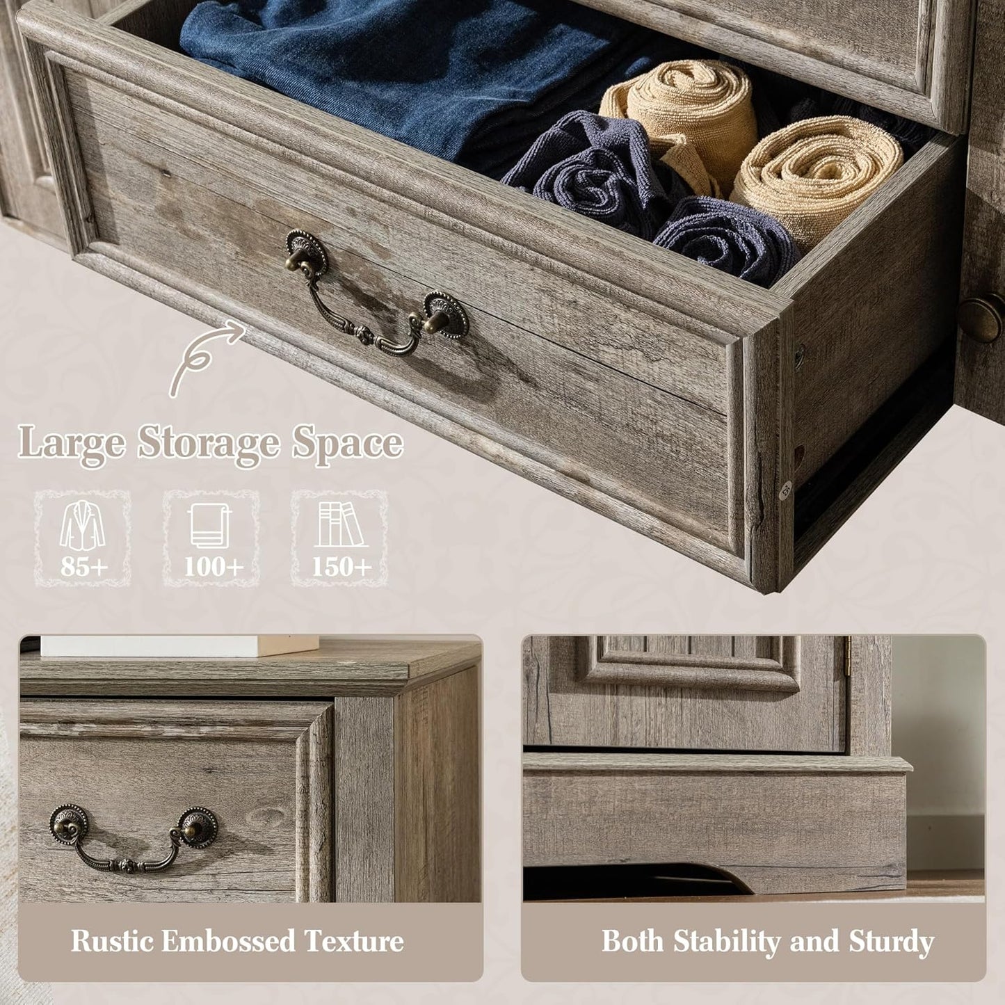 EnHomee Dresser for Bedroom with 6 Drawer & 2 Doors Wood Dressers & Chests of Drawers Farmhouse TV Stand,Entryway,Light Rustic Oak