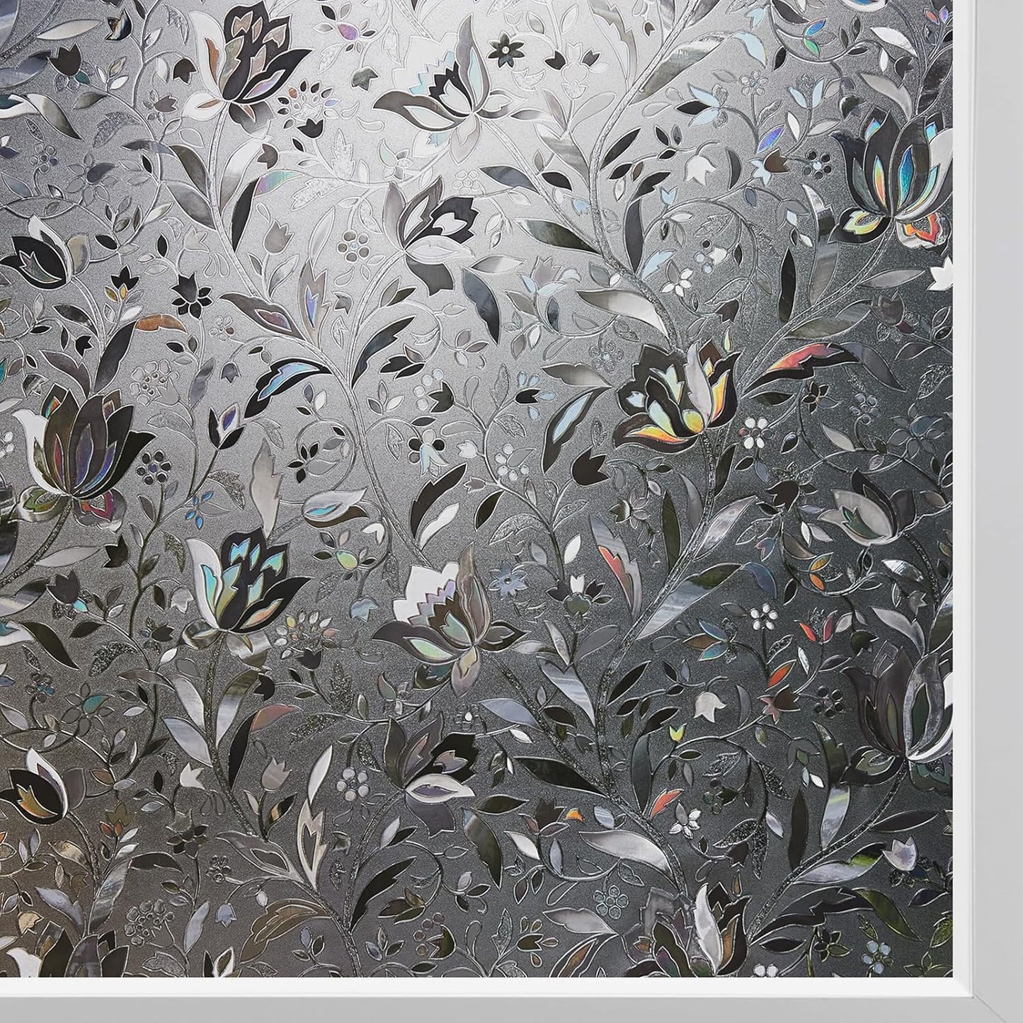 Kromapolis Window Film, Window Privacy Film Frosted, Vinyl Glass Covering, Stained Glass Decorative Film, Static Window Clings, Non-Adhesive (Grayish Black, 29.5 x 157.4 inch)