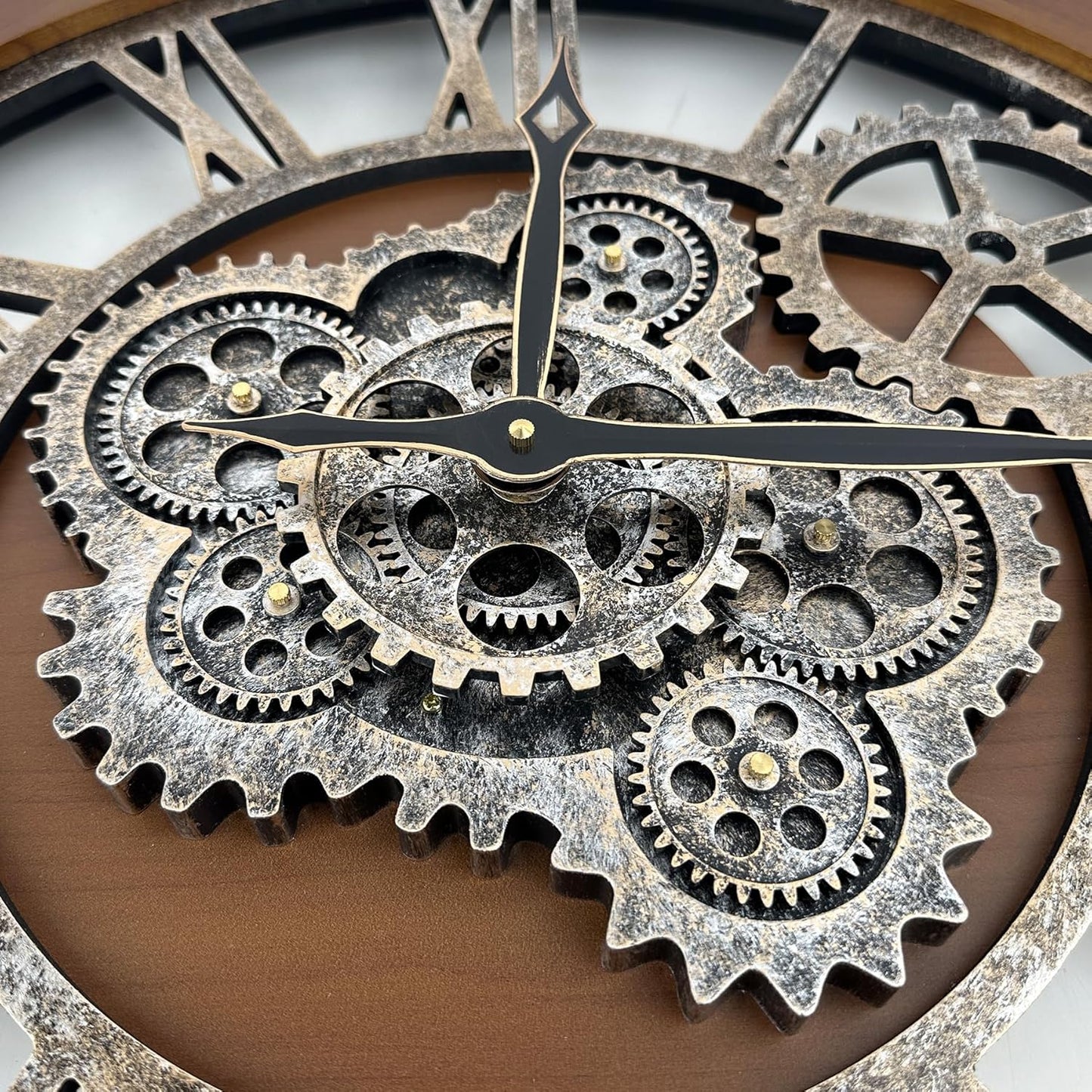 HOIBAI Clocks for Living Room Decor, Large Wall Clock 24 in (60cm) Clocks Wall Decor, Moving Gear Wall Clock, Farmhouse Vintage Industrial Oversized