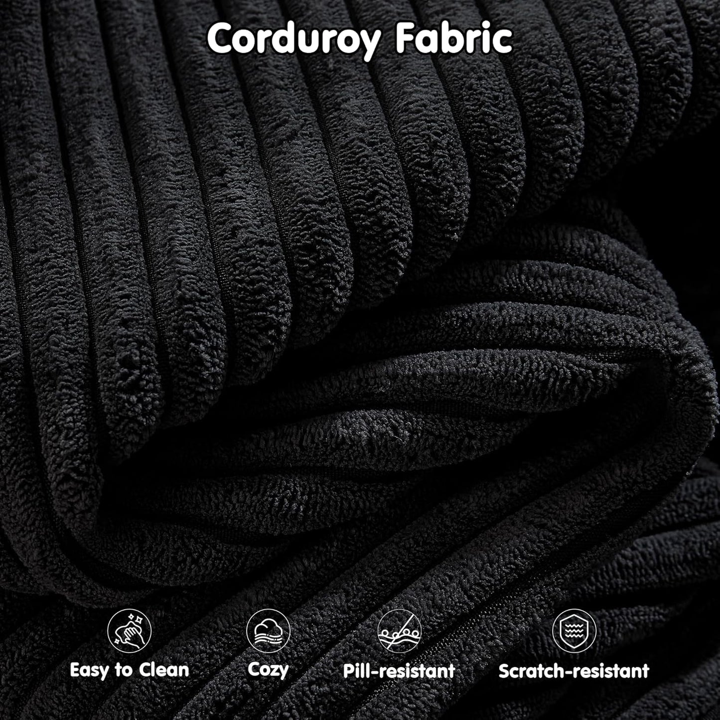 ovios 104" Cloud Sectional Couch with L-Shape Chaise,Modern Modular Sofa with Deep Seat, Upholstered Couches for Living Room Bedroom,No Assembly Required, Black (Corduroy Fabric)