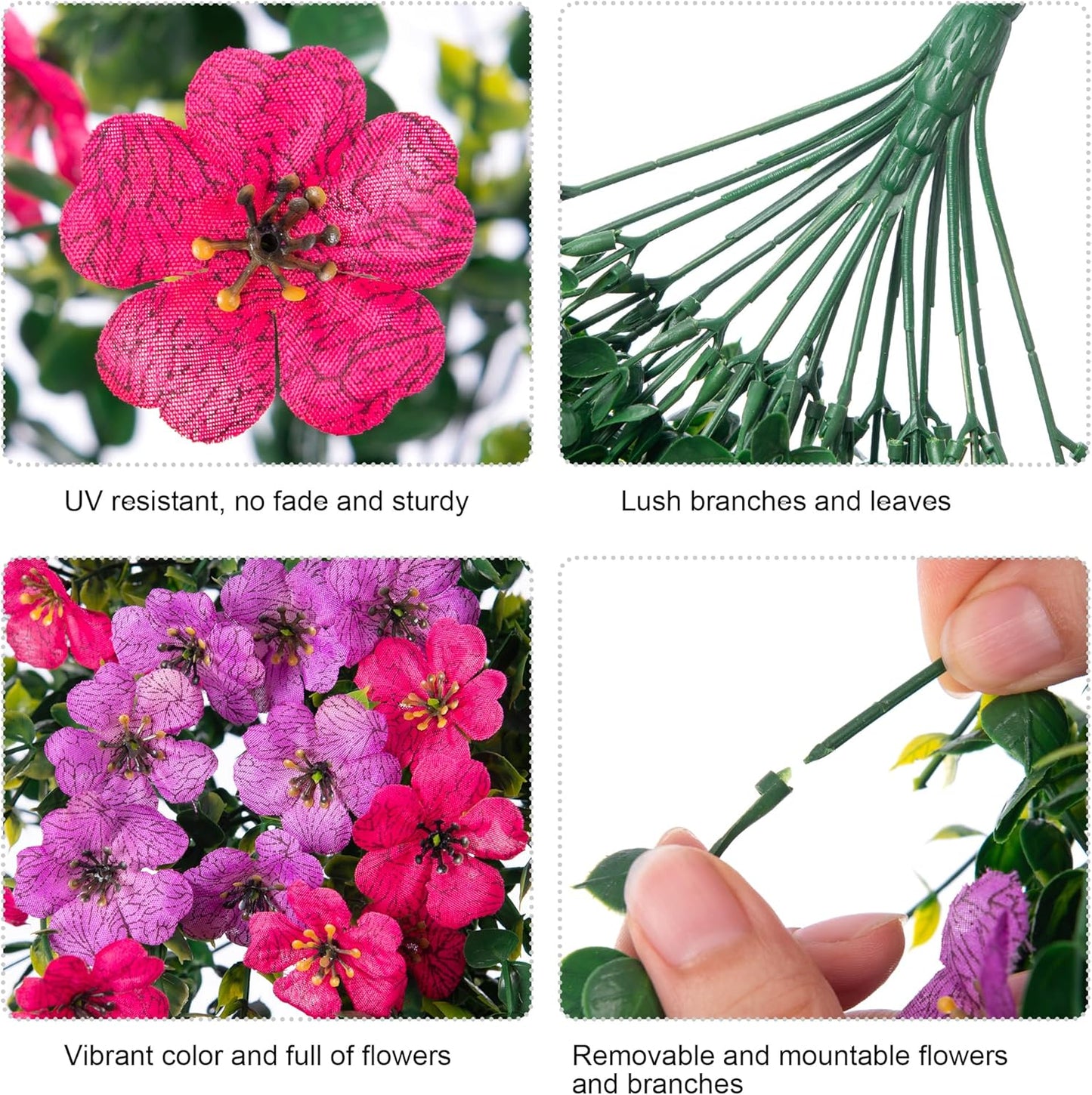 Artificial Faux Hanging Flowers Plants for Outdoor Decor, 2 PCS Outside Fake Silk Violets with Eucalyptus UV Resistant Realistic Daisy Trailing Vines for Planter Balcony Porch Patio Yard, Purplepink