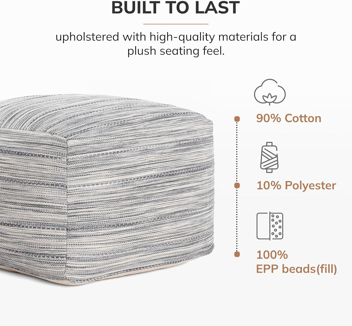 Anji Mountain 22"x22"x16" Handmade & Handcrafted Ottoman Pouf Comfortable Pouf Ottoman Foot Rest & Home Décor Accent for Living Room, Bedroom, Nursery, Kids Room, Patio