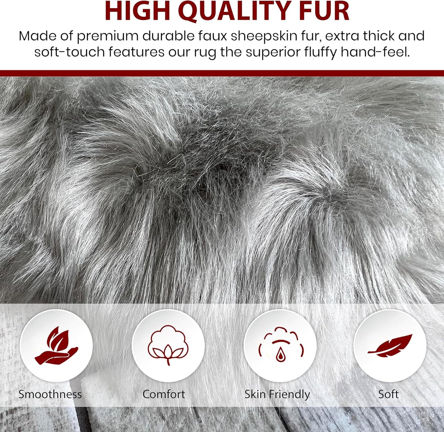 LAMBZY Faux Sheepskin Hypoallergenic Free Shape Silky Shag Rug, Luxury Shaggy Silky Plush Carpet for Bedrooms Rugs Living Room Kids Rooms Sofa Floor Rugs (Quarto 4 Pelts 4'x6', 120x180cm Grey)