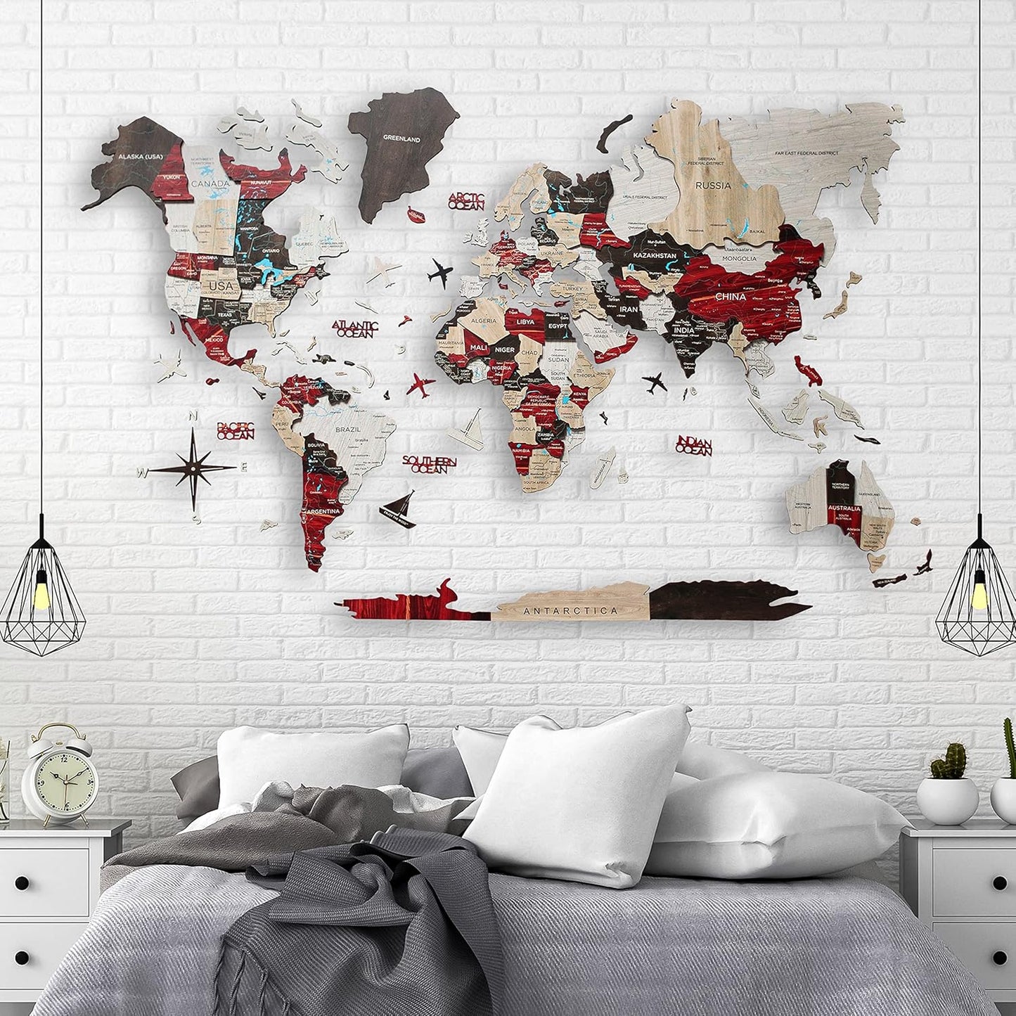 Handmade 3D Wood World Map Wall Art Large Wall Decor Track Your World Travels - Special For Home, Kitchen And Office (Medium, Urban)