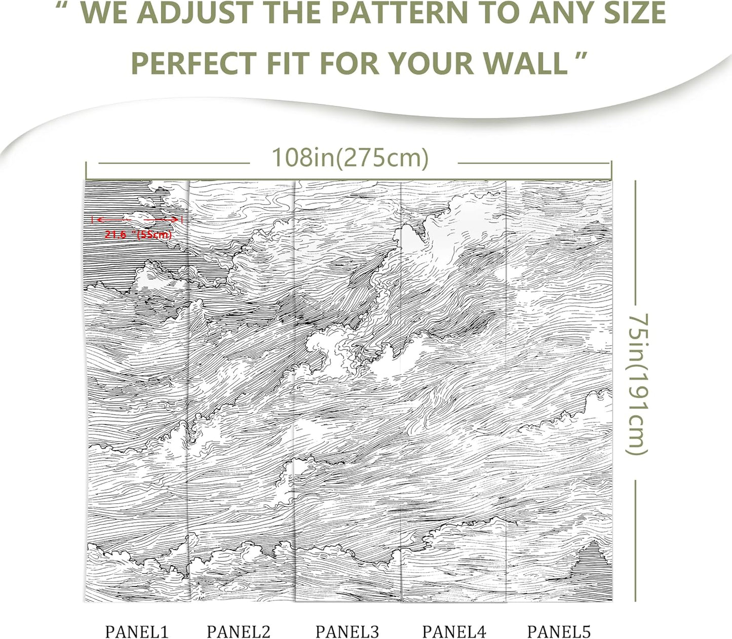 Black and White Cloud Wallpaper Wall Mural for Bedroom Living Room(Not Peel n' Stick)