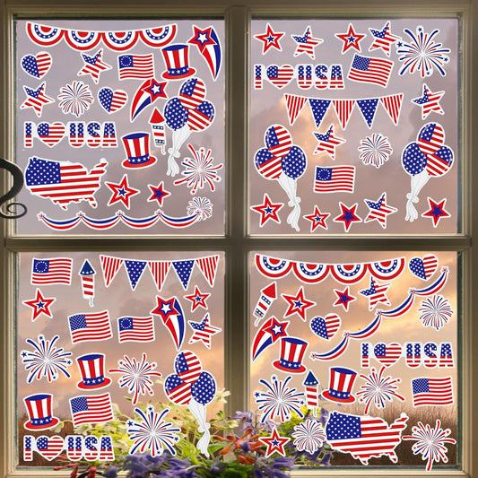 Iconikal July 4th Static Cling Window Decorations, Patriotic American Flag, 200-Count