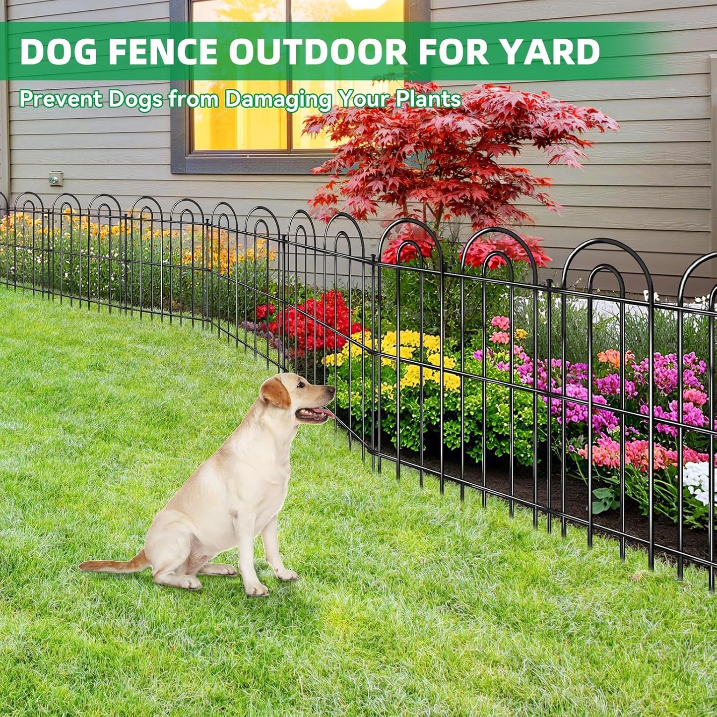 25 Panels Decorative Garden Fence, 32 in(H) X 50 ft(L) No Dig Dog Fence Outdoor for Yard, Rustproof Tall Metal Garden Fencing Animal Barrier with Ground Stakes, Temporary Fencing for Patio Outdoor