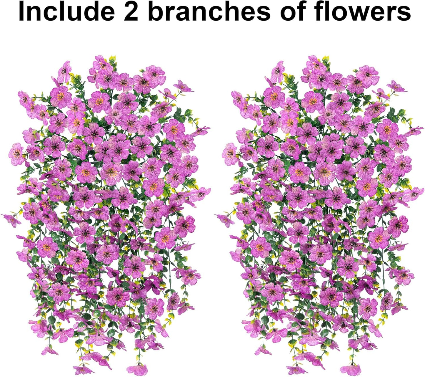 Artificial Faux Hanging Flowers Plants for Outdoor Decor, 2 PCS Outside Fake Silk Violets with Eucalyptus UV Resistant Realistic Daisy Trailing Vines for Planter Front Door Balcony Patio Yard, Purple