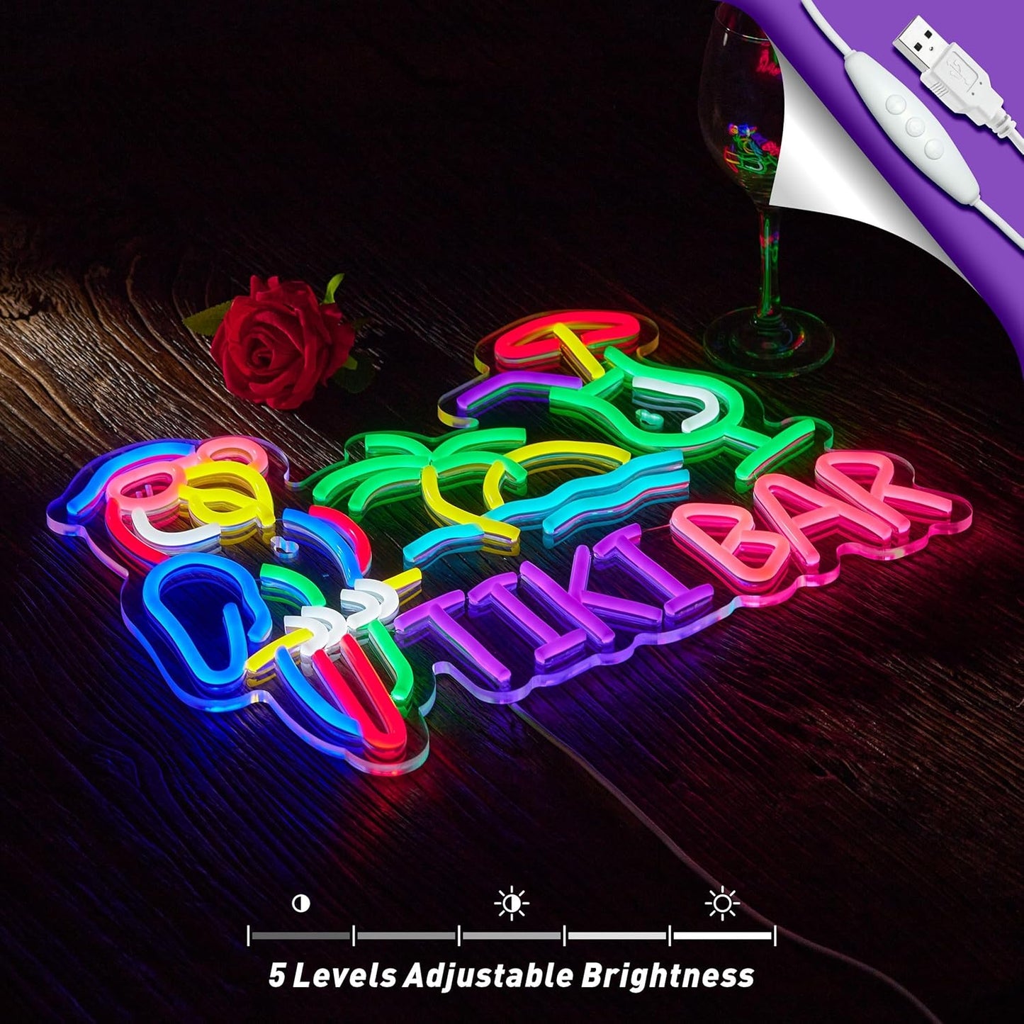 Tiki Bar Parrot Palm Tree Neon Sign for Wall Decor Hawaii Beach Bar LED Light up Signs with Dimmer for Pub Party Man Cave Room Art Decor Gift