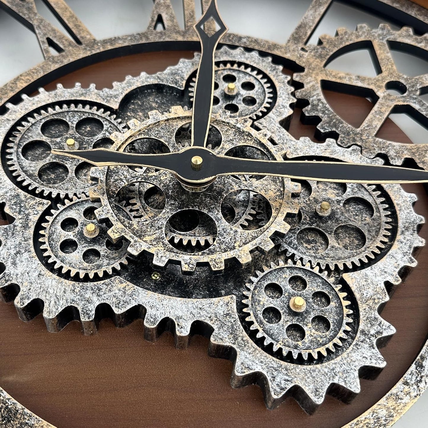 HOIBAI Large Wall Clock, 24 Inch Wall Clocks for Living Room Decor Farmhouse Vintage Rustic Kitchen Wall Decor Vintage Roman Big Oversized Wall Clock for Home Bedroom House Office, Moving Gears Clock