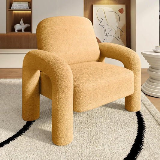 Modern Sherpa Accent Chair, Teddy Upholstered Arm Single Sofa, Cozy Fluffy Reading Chair for Living Room, Bedrooms, Corner (Yellow)