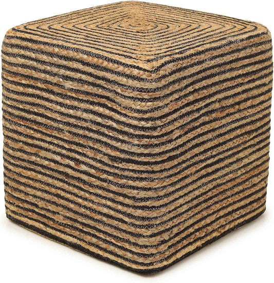 REDEARTH · Cube Pouf Foot Stool Ottoman - Jute Braided Pouffe Poof Accent Sitting Footrest for The Living Room, Bedroom, Nursery, Patio, Lounge 50% Jute 50% Cotton (14.5”x14.5”x16”; Natural Black)