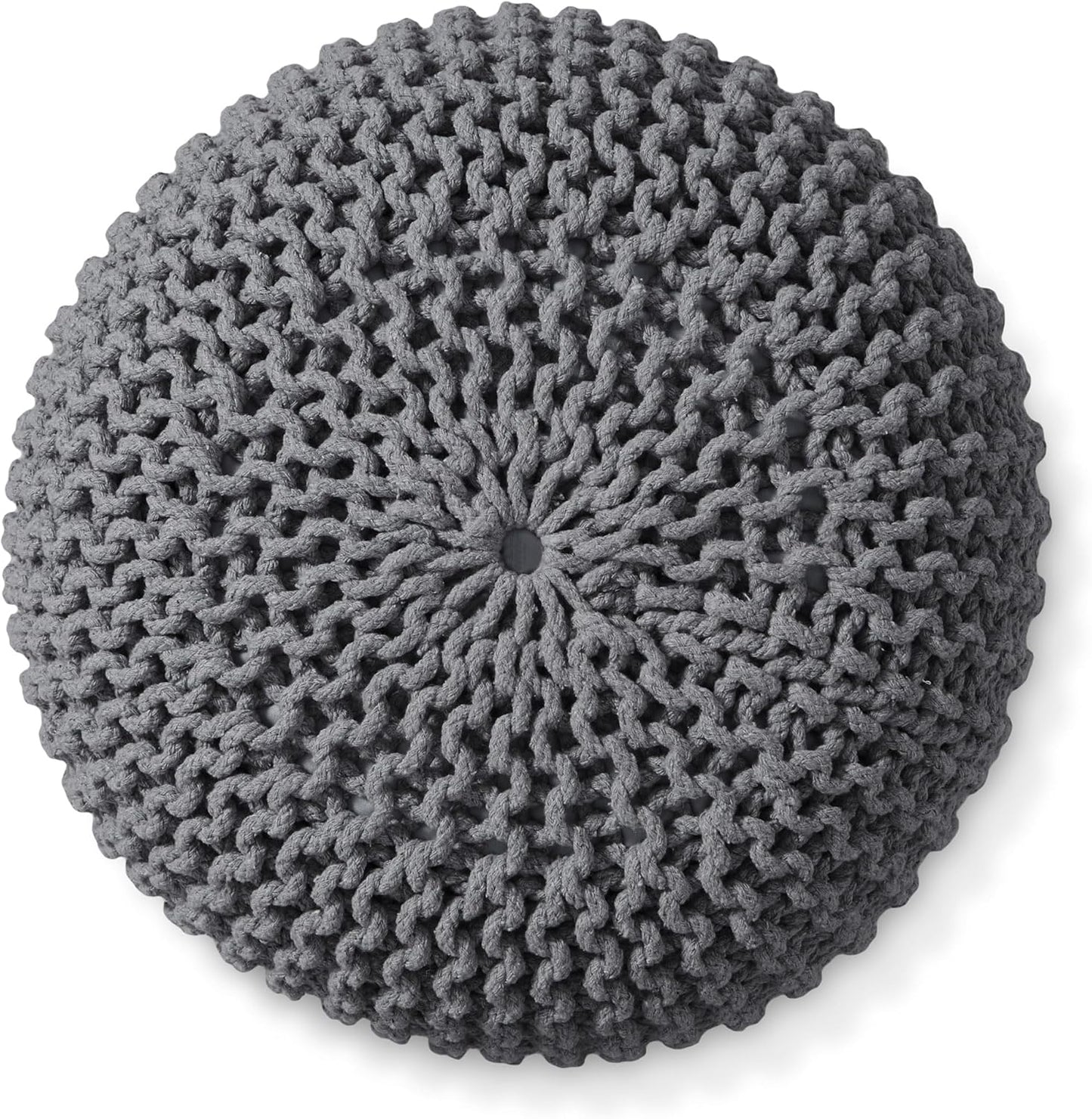 Casafield Round Pouf Ottoman, Dark Gray - 20" Diameter x 14.5" High Cotton Knit Foot Stool - Boho Floor Pouffe for Living Room, Bedroom, Home Office