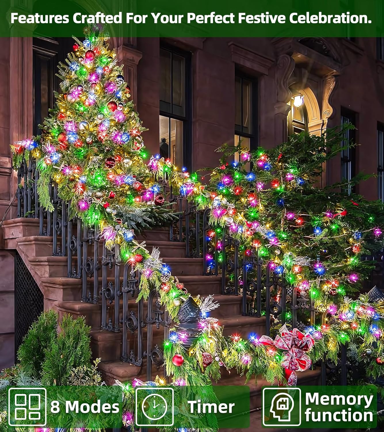 1500 LED 492FT Christmas Lights Outdoors, Green Wire LED String Lights with Timer Memory, Christmas Tree Lights for Indoor Outdoor Christmas Decorations Party Xmas Wedding Garden Patio (Multicolor)