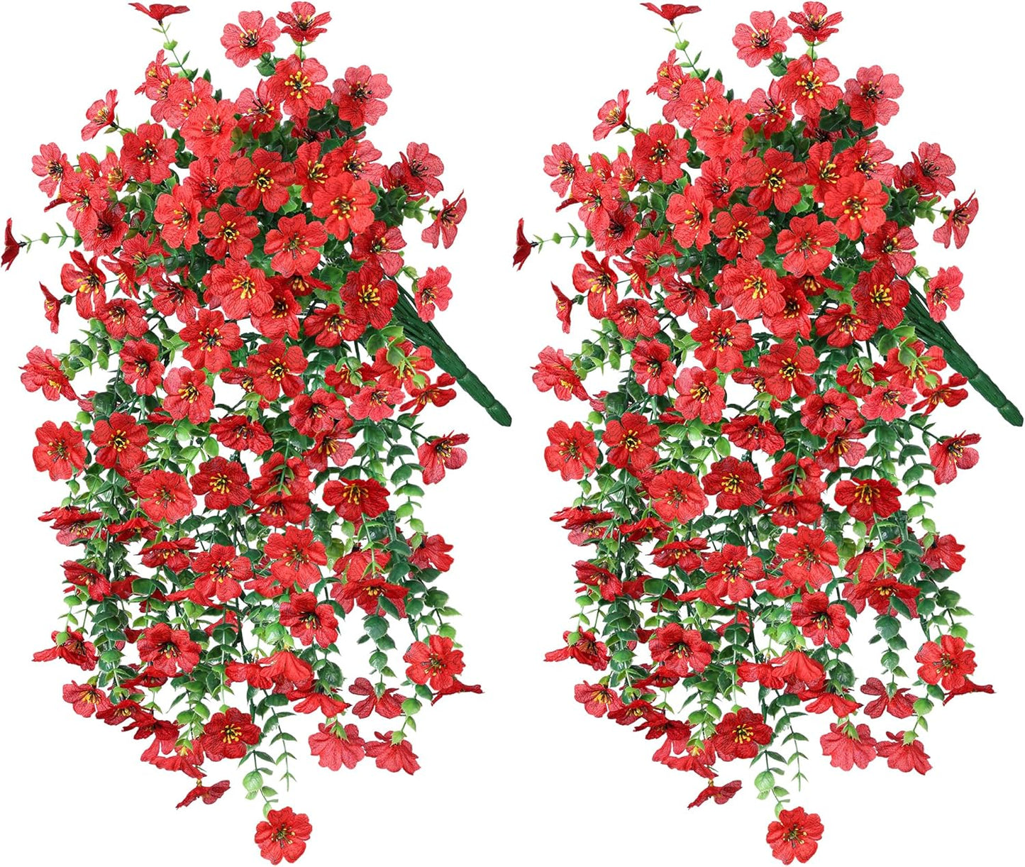 INSPRING Artificial Faux Outdoor Outside Flowers Plants, 2 PCS Fake Silk UV Resistant Look Real Red Daisy Trailing Vines for Front Door Porch Planter Urn Patio Balcony Decoration