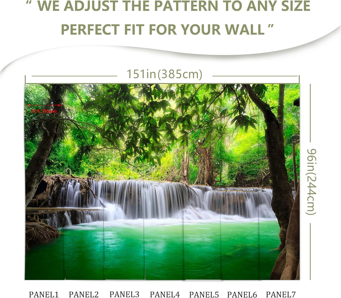 Green Landscape Wall Mural Nature Lake Waterfall Wallpaper Decor for Bedroom Living Room Bathroom (Not Peel n' Stick)