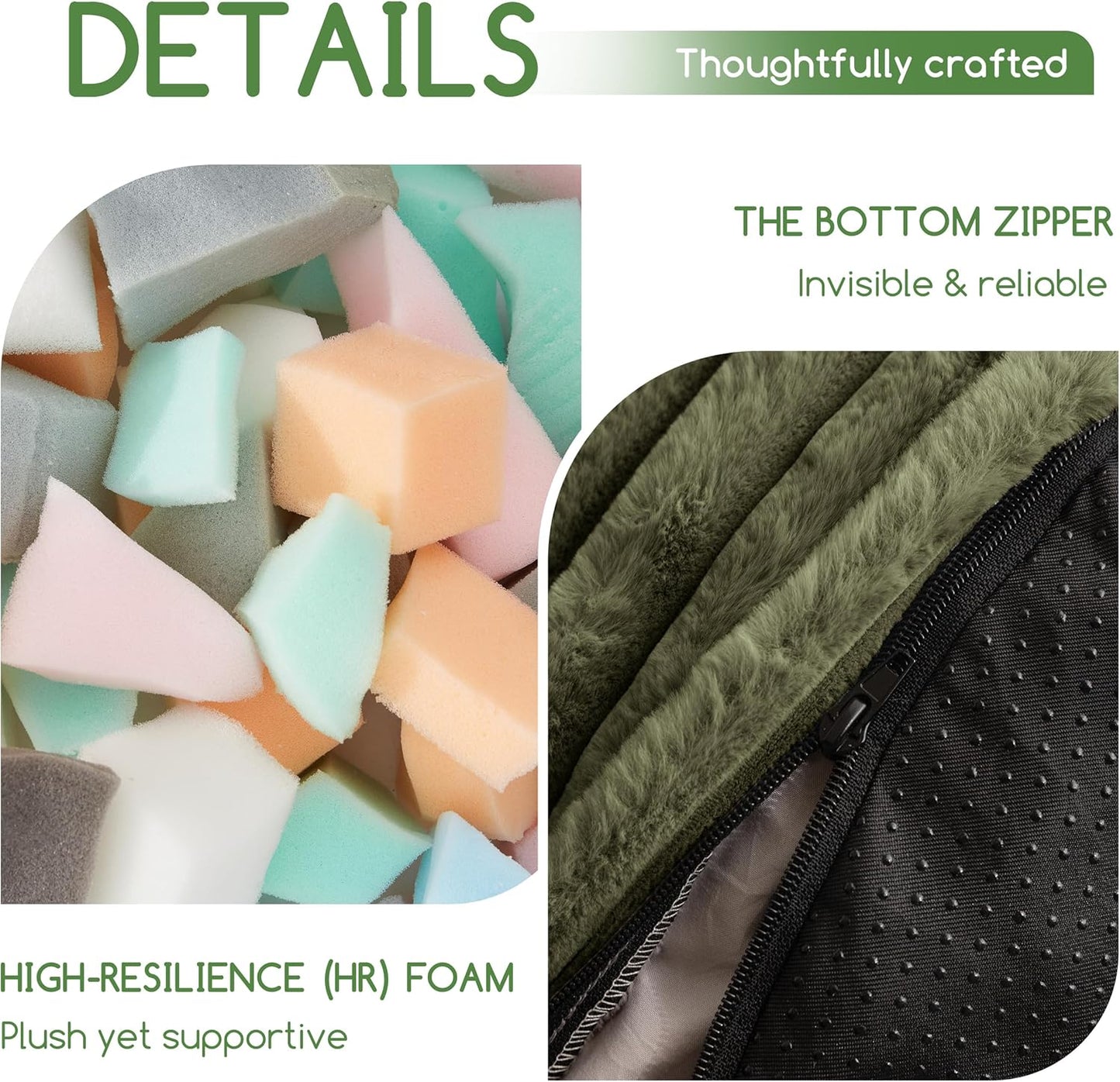 HIGOGOGO Round Stuffed Pouf Ottoman, Corduroy Poufs with High-Density Foam Filling, Furry and Fluffy Pouf Foot Stool Storage Ottoman, 20 X 15 Floor Poufs Foot Rest for Living Room, Green