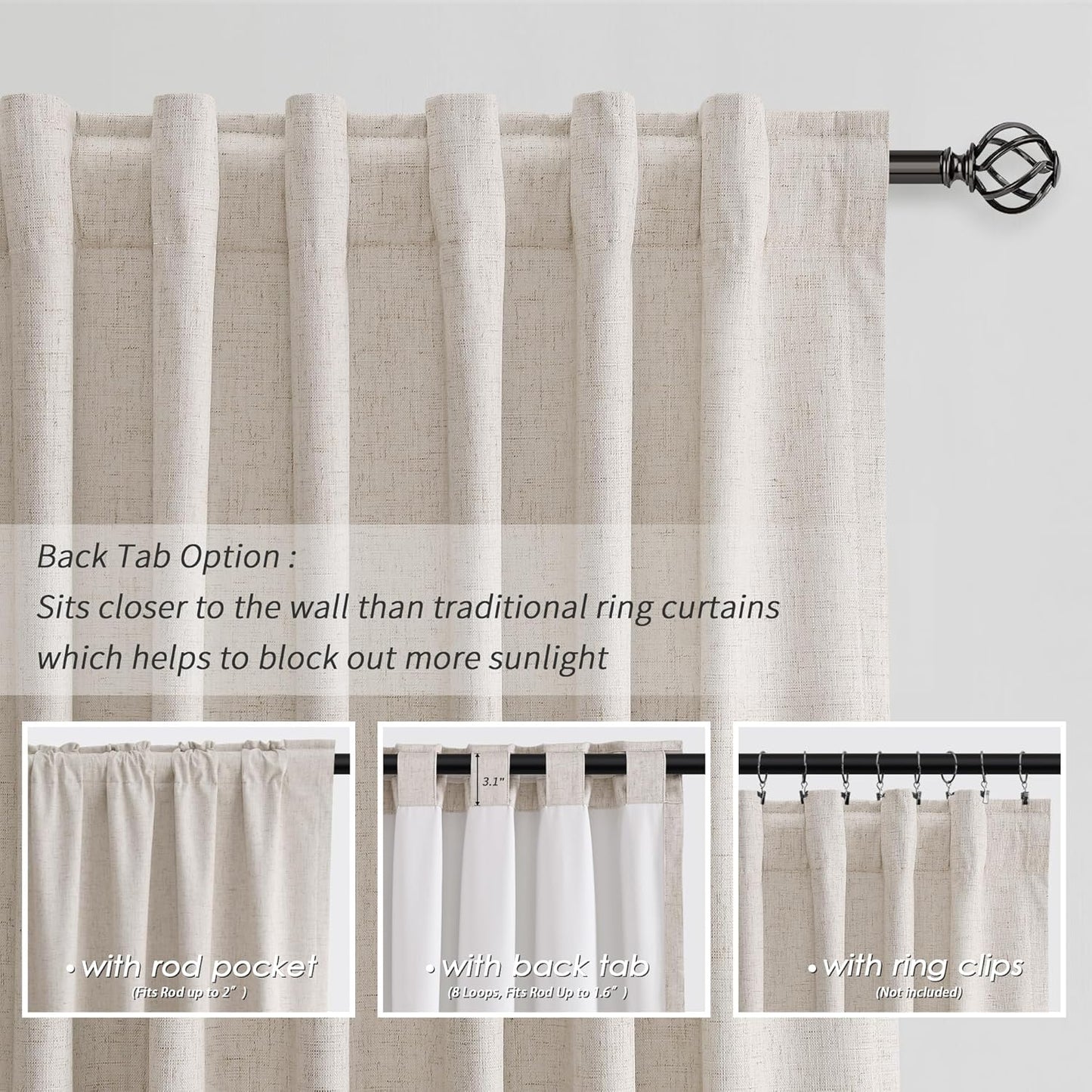BOODII Sand Beige Linen Blackout Curtains for Bedroom 84 Inch Length 2 Panels Set Room Darkening Curtains Black Out Curtain Neutral Thermal Insulated Living Room Nursery Drapes Back Tab 52x84