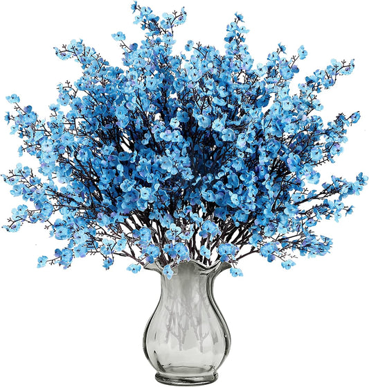 Sggvecsy 15 Pcs Babys Breath Artificial Flowers Gypsophila Bouquets Bulk Real Touch Fake Silk Flowers for Home Wedding DIY Floral Arrangement Kitchen Table Centerpiece Decoration (Blue with Purple)