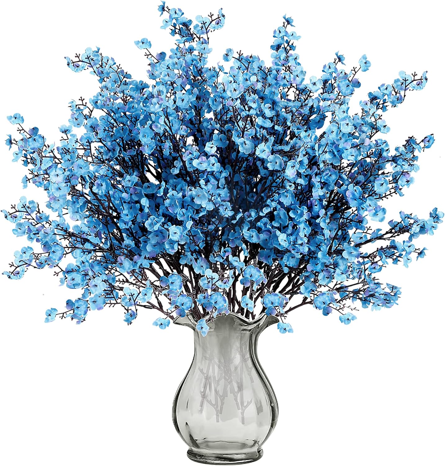 Sggvecsy 6 Pcs Babys Breath Artificial Flowers Gypsophila Bouquets Bulk Real Touch Fake Silk Flowers for Home Wedding DIY Floral Arrangement Kitchen Table Centerpiece Festival Decoration (Blue)
