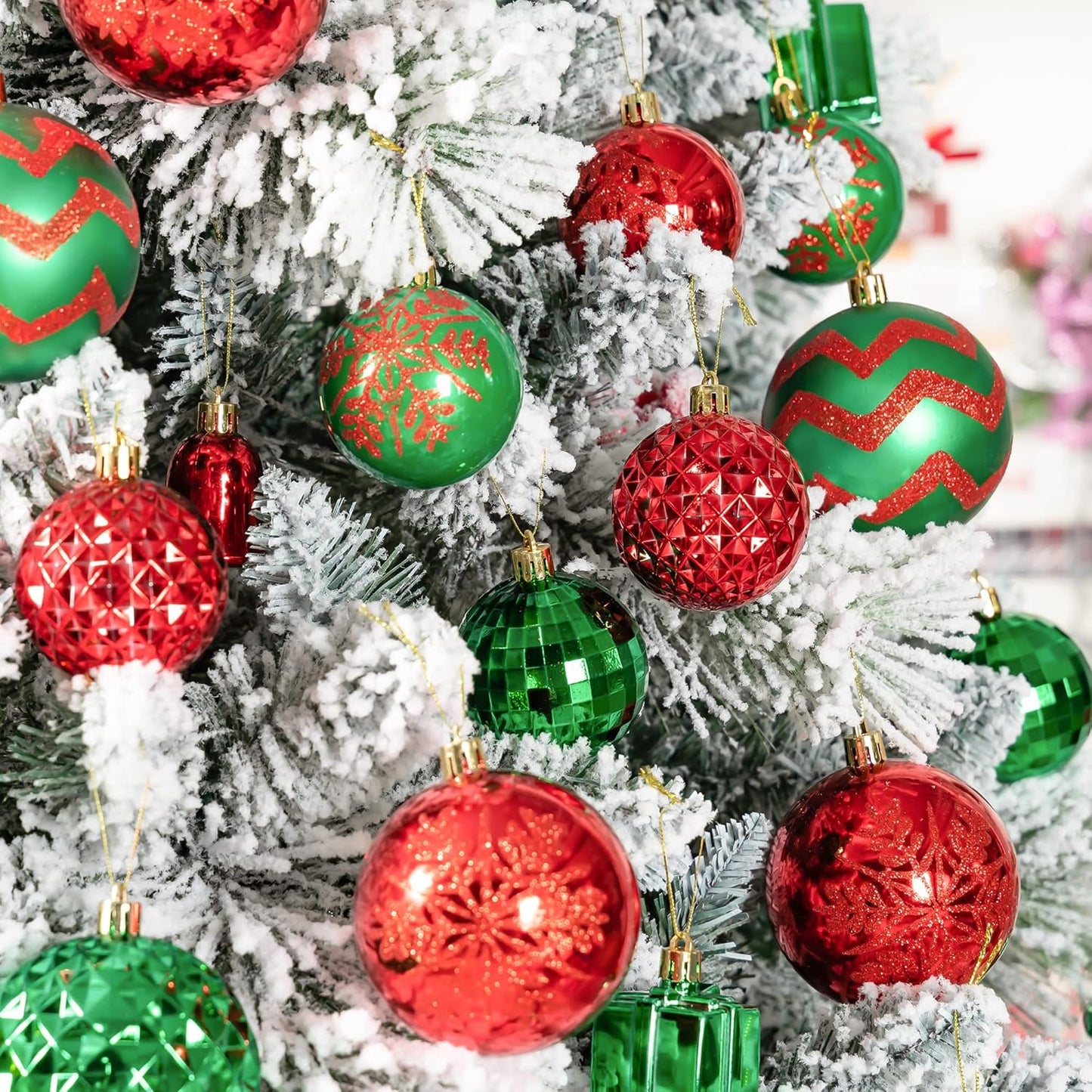 116Pcs Green and Red Christmas Ball Ornaments, Shatterproof Christmas Hanging Decoration Set with Gift Box, Assorted Decorative Baubles Set for Xmas Tree/Home/Wedding/Party/Holiday (Red & Green)