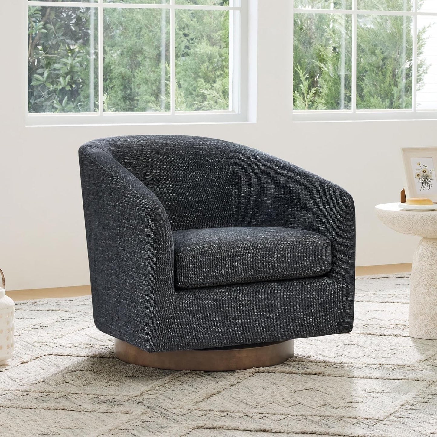 CHITA Swivel Accent Chair Set of 2, FSC Certified Upholstered Fabric Barrel Chair for Living Room, Fully Assembled, Midnight