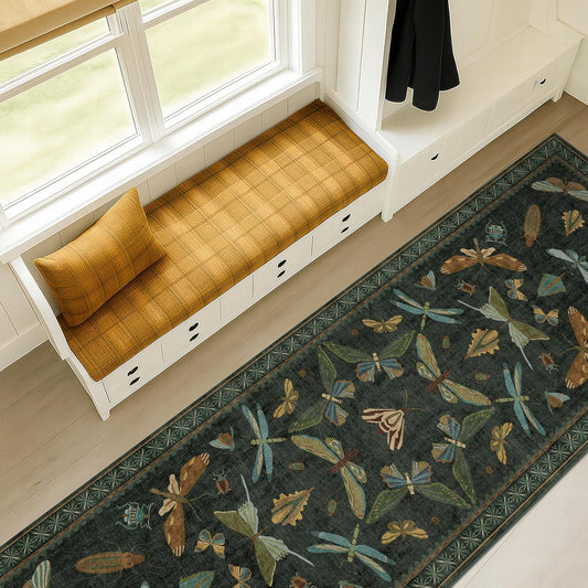 8 ft Long Hallway Runner Rug - Boho Green Rug for Kitchen Floor, Entrance Indoor, Washable Wide Runner Non Slip, Dark Green 2'6''x8'