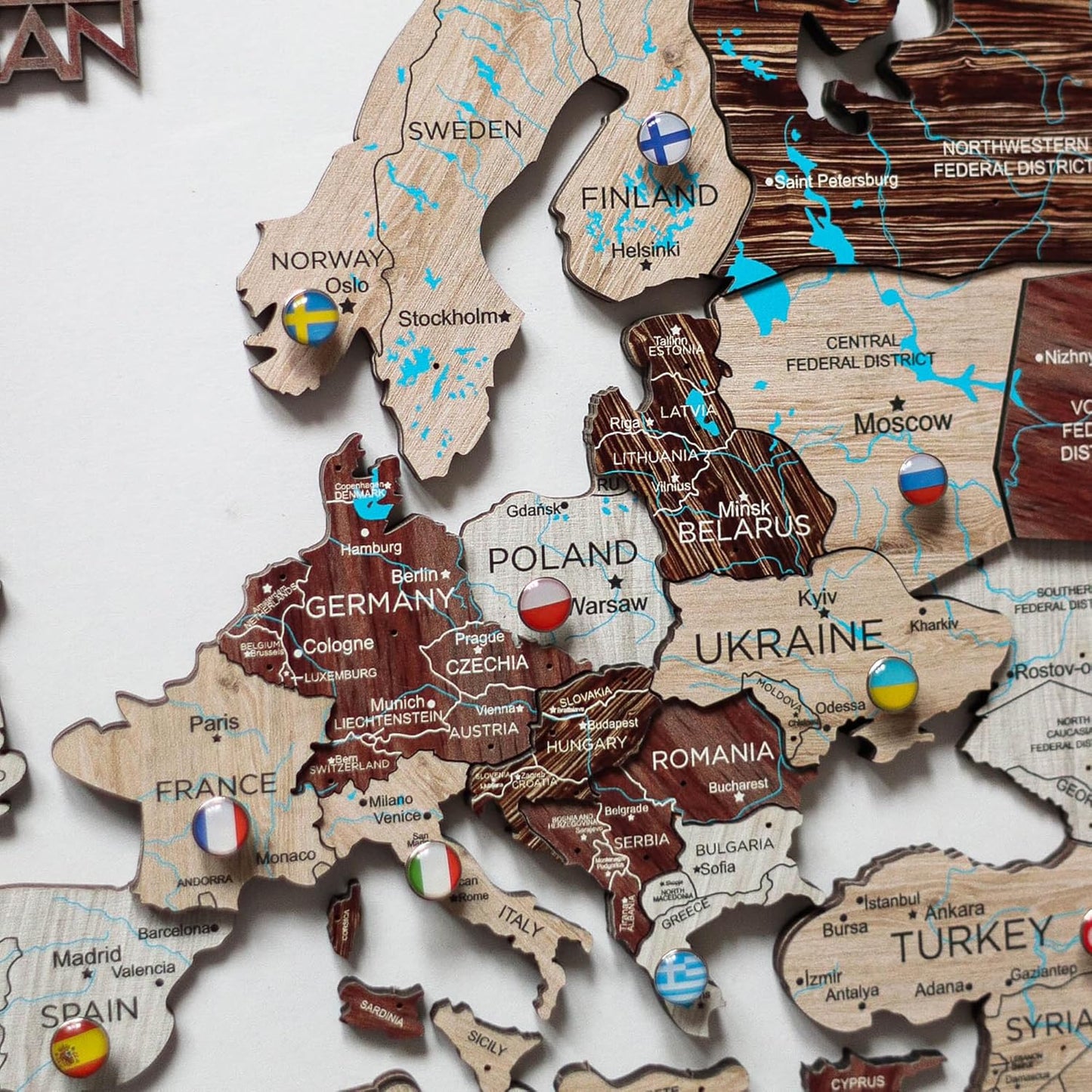 Handmade 3D Wood World Map Wall Art Large Wall Decor Track Your World Travels - Special For Home, Kitchen And Office (Pins, Flags Push Pins)