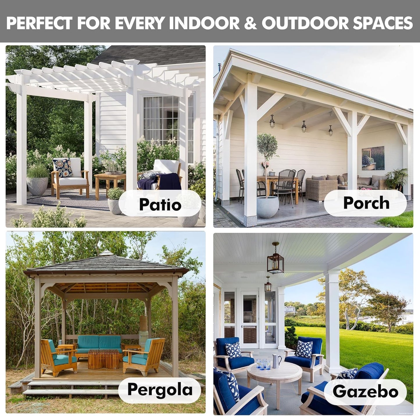 HolidayIdeas 4 Panels Linen Outdoor Curtains for Patio Waterproof Taupe Outside Curtains 110"x95"-Gazebo Wide Curtains Weighted Weatherproof, Privacy for Pergola, Porch, Cabana, Deck, Sunroom