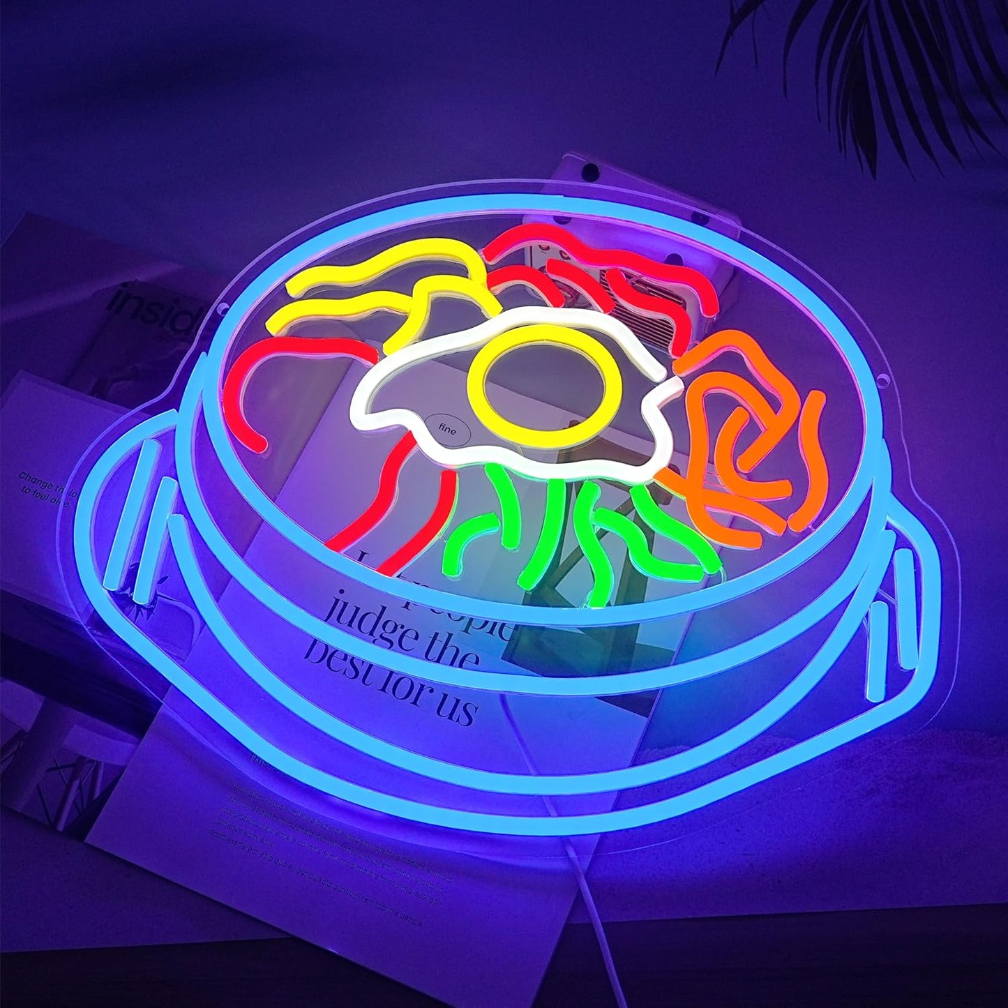 LISIGNVE Bibimbap Neon Sign USB Korean Food Led Light Up Sign Korean Bibimbap Neon Light for Restaurant Kitchen Diner Room Business Wall Decor(16.5”*12.6”)